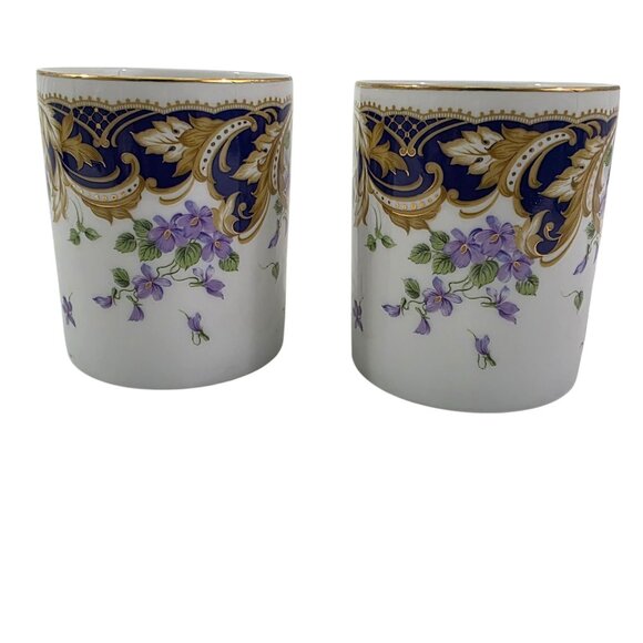 Andrea by Sadek Royal Violets Gold Rim 10 Oz Porcelain Mugs Cups – Set of 2 - Picture 3 of 16